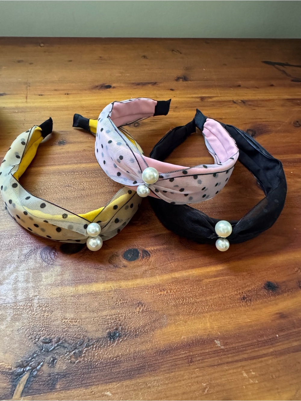 Bundle of 3 pearl embellished polka dot headbands